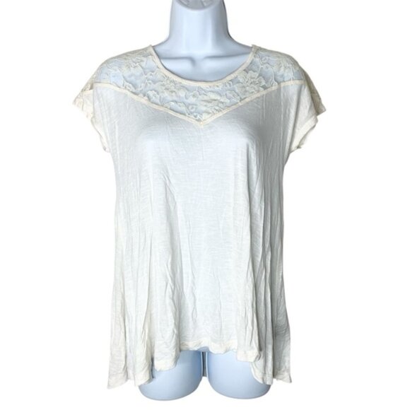 Aritzia Dilemma Lace T-Shirt Blouse Top Short sleeve Ivory Cream Flowy Size S - Picture 2 of 13